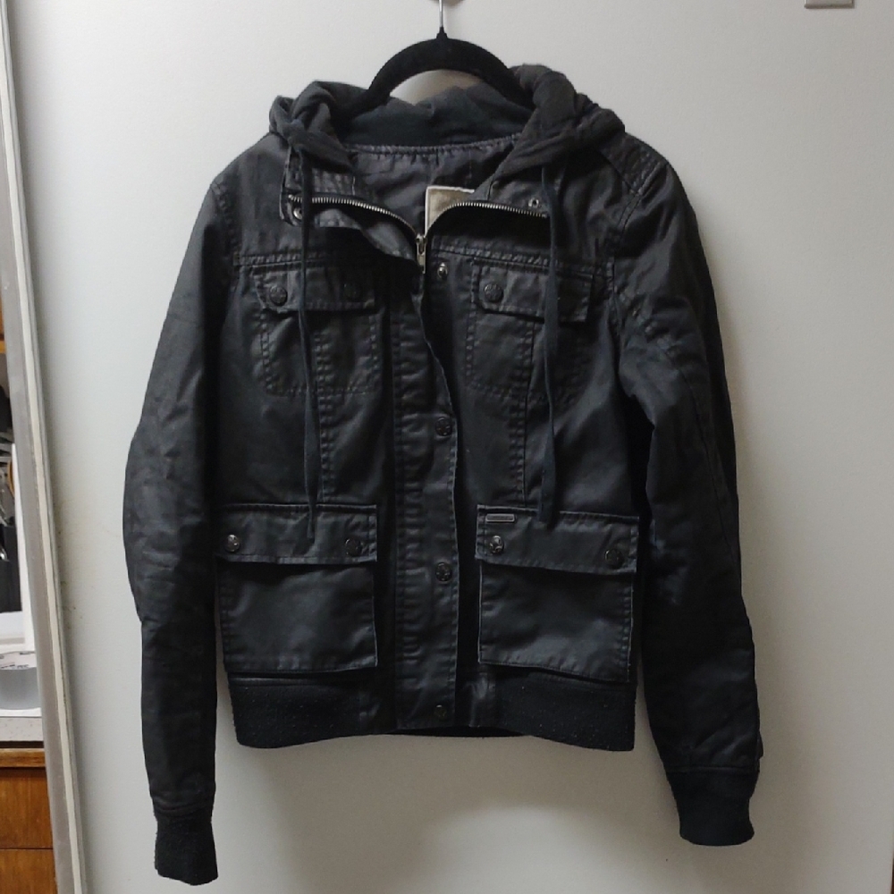 Dravus Black Faux Leather Hoodie Jacket Women's Size Small